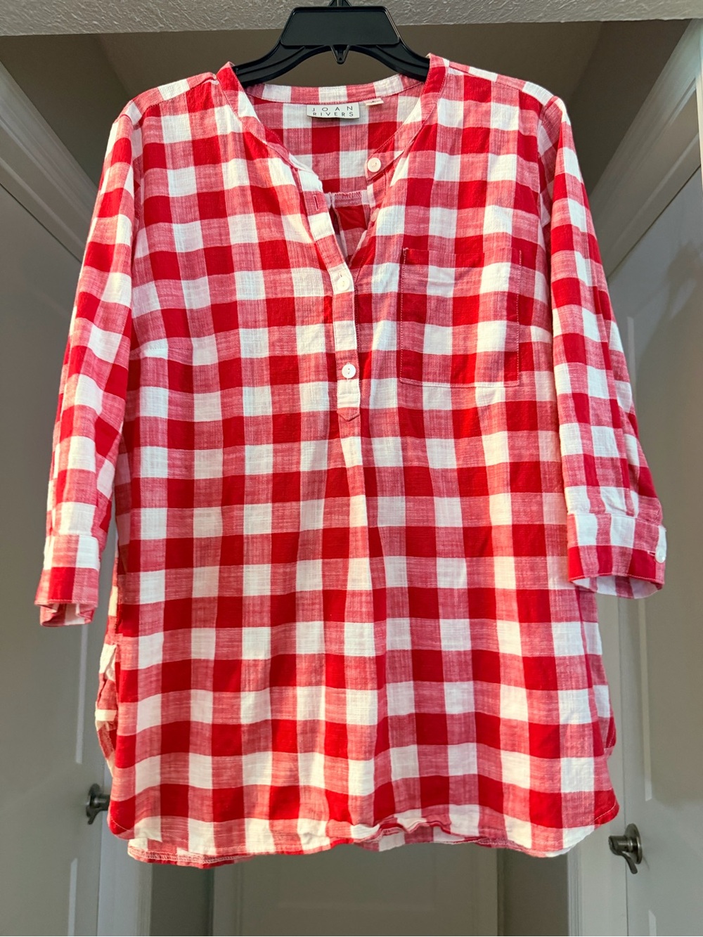 LOFT Red & White Gingham Button Tunic